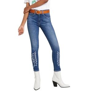 Levi's 721 High Rise Embroidered Ankle Length Skinny Medium Wash Denim Jeans